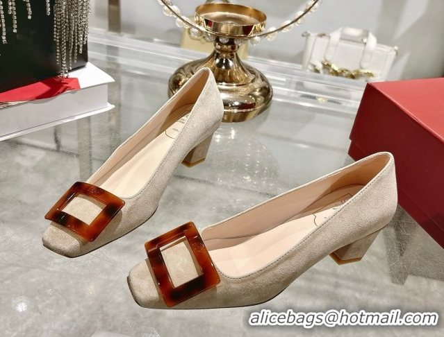 Luxurious Roger Vivier Belle Vivier Pumps 4.5cm in Suede and Tortoiseshell Printed Buckle Grey RV121105 1211130 2026