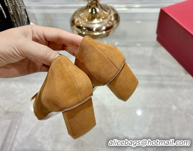 Pretty Style Roger Vivier Belle Vivier Pumps 4.5cm in Suede and Tortoiseshell Printed Buckle Beige Yellow RV121105 12111