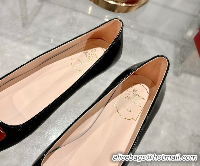 Unique Style Roger Vivier Belle Vivier Ballerinas Flat in Patent Leather and Tortoiseshell Printed Buckle Black RV12110