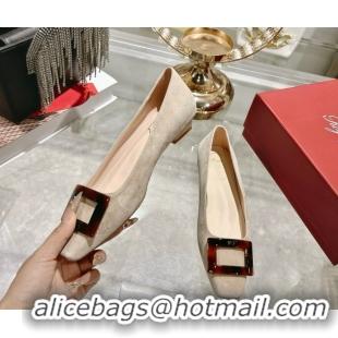 Cheap Roger Vivier Belle Vivier Ballerinas Flat in Suede and Tortoiseshell Printed Buckle Grey RV121105 1211133 2026
