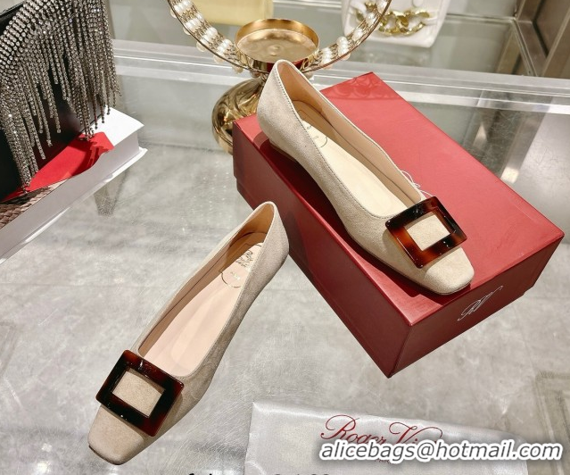 Cheap Roger Vivier Belle Vivier Ballerinas Flat in Suede and Tortoiseshell Printed Buckle Grey RV121105 1211133 2026