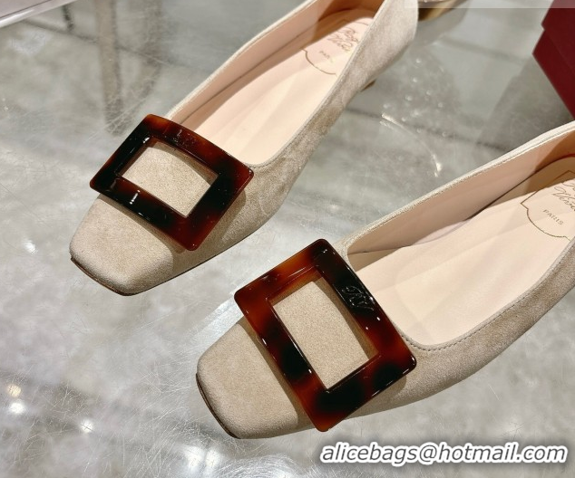 Cheap Roger Vivier Belle Vivier Ballerinas Flat in Suede and Tortoiseshell Printed Buckle Grey RV121105 1211133 2026