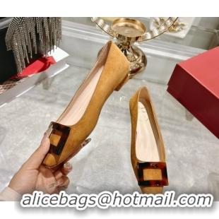 Good Looking Roger Vivier Belle Vivier Ballerinas Flat in Suede and Tortoiseshell Printed Buckle Beige Yellow RV121105 1
