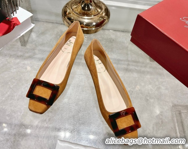 Good Looking Roger Vivier Belle Vivier Ballerinas Flat in Suede and Tortoiseshell Printed Buckle Beige Yellow RV121105 1