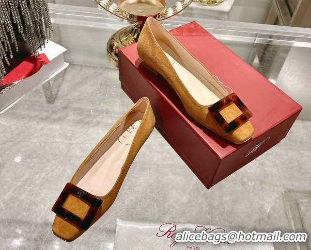 Good Looking Roger Vivier Belle Vivier Ballerinas Flat in Suede and Tortoiseshell Printed Buckle Beige Yellow RV121105 1