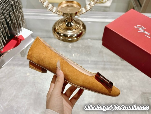 Good Looking Roger Vivier Belle Vivier Ballerinas Flat in Suede and Tortoiseshell Printed Buckle Beige Yellow RV121105 1