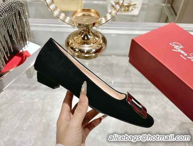 Most Popular Roger Vivier Belle Vivier Ballerinas Flat in Suede and Tortoiseshell Printed Buckle Black RV121105 1211135