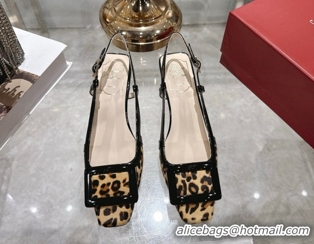 Best Product Roger Vivier Belle Vivier Slingbacks Pump 4.5cm in Leopard Print Pony Hair Beige/Black RV121106 1211136 202