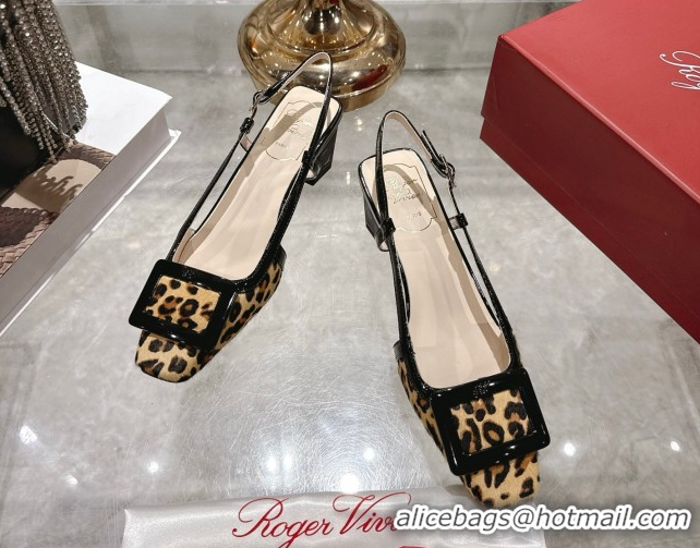 Best Product Roger Vivier Belle Vivier Slingbacks Pump 4.5cm in Leopard Print Pony Hair Beige/Black RV121106 1211136 202