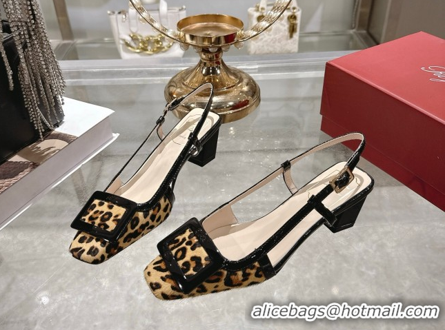 Best Product Roger Vivier Belle Vivier Slingbacks Pump 4.5cm in Leopard Print Pony Hair Beige/Black RV121106 1211136 202