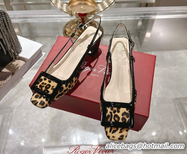 Best Product Roger Vivier Belle Vivier Slingbacks Pump 4.5cm in Leopard Print Pony Hair Beige/Black RV121106 1211136 202