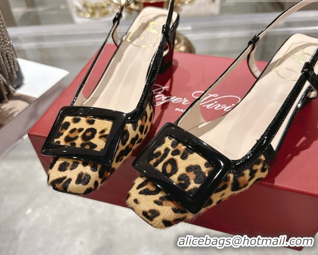 Best Product Roger Vivier Belle Vivier Slingbacks Pump 4.5cm in Leopard Print Pony Hair Beige/Black RV121106 1211136 202