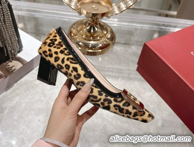 Good Quality Roger Vivier Belle Vivier Pumps 4.5cm in Leopard Print Pony Hair Beige/Black RV121106 1211138 2026