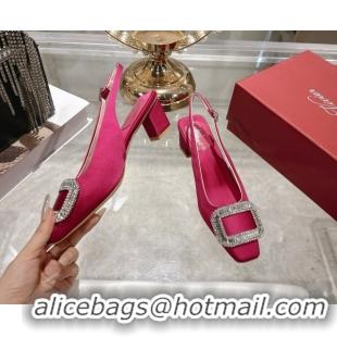 Grade Quality Roger Vivier Belle Vivier Slingbacks Pump 4.5cm in Satin and Strass Buckle Fuchsia Pink RV121201 1212001 2