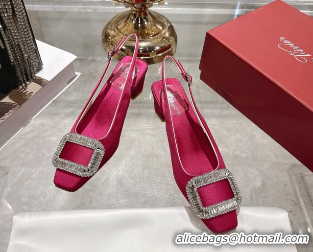 Grade Quality Roger Vivier Belle Vivier Slingbacks Pump 4.5cm in Satin and Strass Buckle Fuchsia Pink RV121201 1212001 2