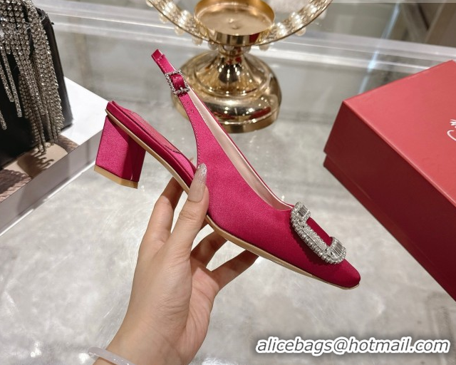 Grade Quality Roger Vivier Belle Vivier Slingbacks Pump 4.5cm in Satin and Strass Buckle Fuchsia Pink RV121201 1212001 2