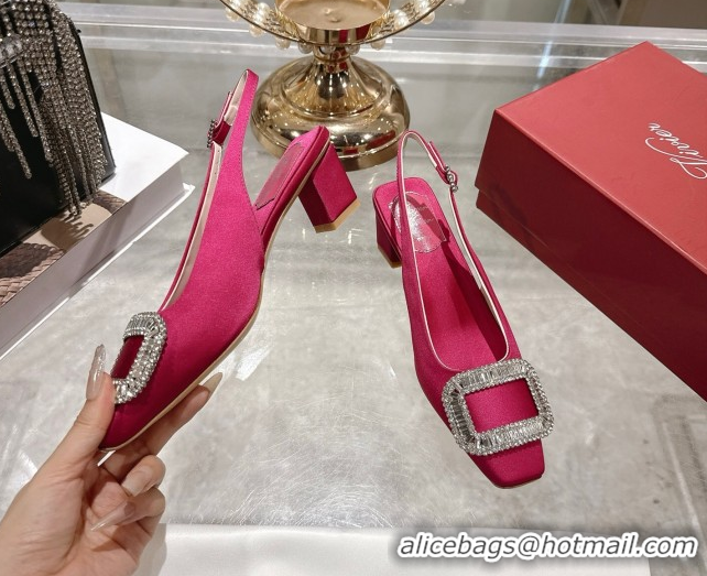 Grade Quality Roger Vivier Belle Vivier Slingbacks Pump 4.5cm in Satin and Strass Buckle Fuchsia Pink RV121201 1212001 2