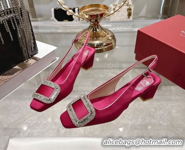 Grade Quality Roger Vivier Belle Vivier Slingbacks Pump 4.5cm in Satin and Strass Buckle Fuchsia Pink RV121201 1212001 2