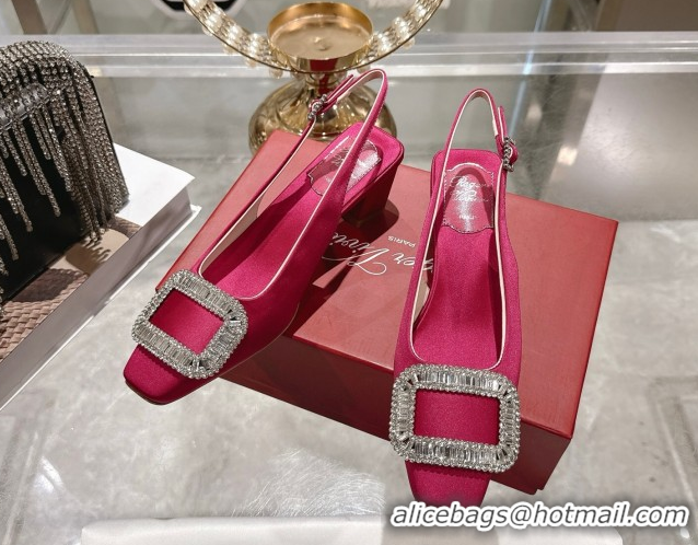 Grade Quality Roger Vivier Belle Vivier Slingbacks Pump 4.5cm in Satin and Strass Buckle Fuchsia Pink RV121201 1212001 2