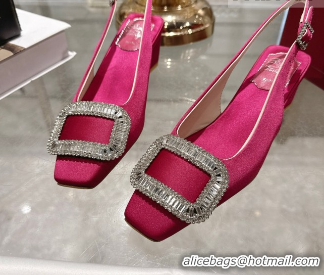 Grade Quality Roger Vivier Belle Vivier Slingbacks Pump 4.5cm in Satin and Strass Buckle Fuchsia Pink RV121201 1212001 2