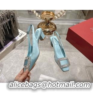 Buy Discount Roger Vivier Belle Vivier Slingbacks Pump 4.5cm in Satin and Strass Buckle Light Blue RV121201 1212002 2026