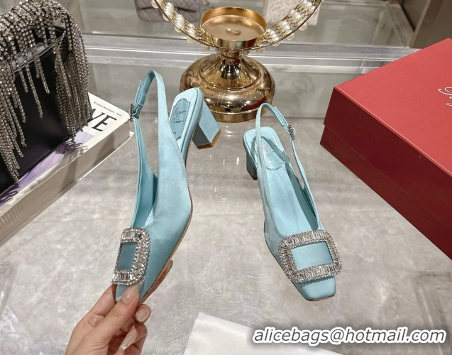 Buy Discount Roger Vivier Belle Vivier Slingbacks Pump 4.5cm in Satin and Strass Buckle Light Blue RV121201 1212002 2026