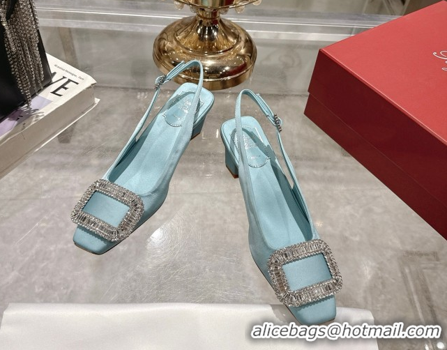 Buy Discount Roger Vivier Belle Vivier Slingbacks Pump 4.5cm in Satin and Strass Buckle Light Blue RV121201 1212002 2026