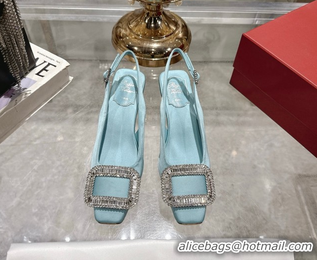 Buy Discount Roger Vivier Belle Vivier Slingbacks Pump 4.5cm in Satin and Strass Buckle Light Blue RV121201 1212002 2026