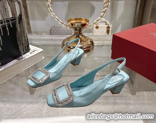 Buy Discount Roger Vivier Belle Vivier Slingbacks Pump 4.5cm in Satin and Strass Buckle Light Blue RV121201 1212002 2026
