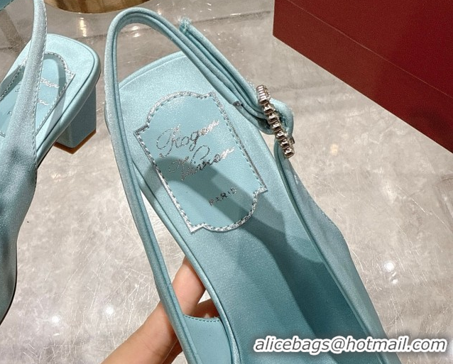 Buy Discount Roger Vivier Belle Vivier Slingbacks Pump 4.5cm in Satin and Strass Buckle Light Blue RV121201 1212002 2026