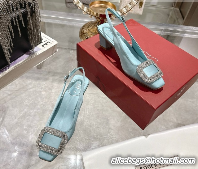 Buy Discount Roger Vivier Belle Vivier Slingbacks Pump 4.5cm in Satin and Strass Buckle Light Blue RV121201 1212002 2026