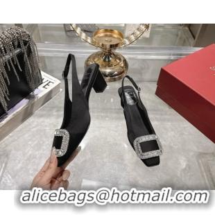 Good Quality Roger Vivier Belle Vivier Slingbacks Pump 4.5cm in Satin and Strass Buckle Black RV121201 1212003 2026