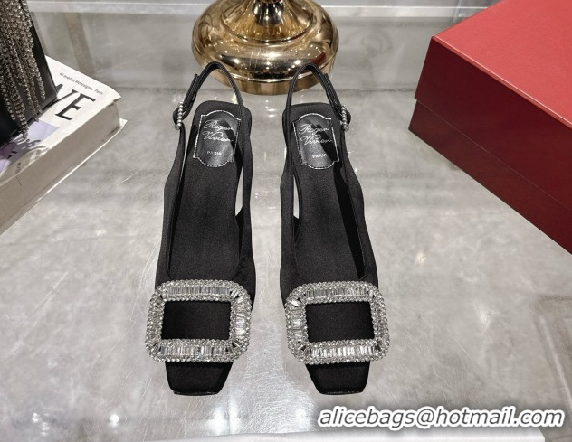 Good Quality Roger Vivier Belle Vivier Slingbacks Pump 4.5cm in Satin and Strass Buckle Black RV121201 1212003 2026
