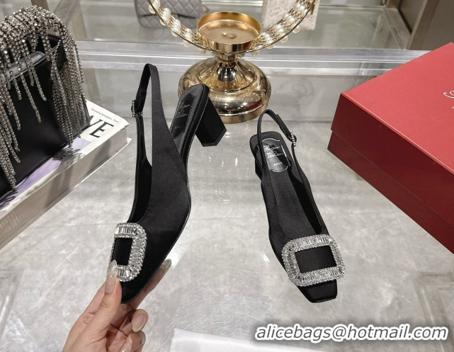 Good Quality Roger Vivier Belle Vivier Slingbacks Pump 4.5cm in Satin and Strass Buckle Black RV121201 1212003 2026