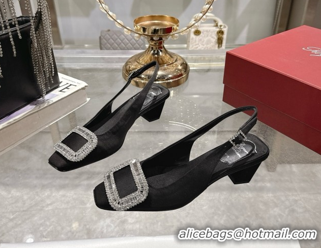 Good Quality Roger Vivier Belle Vivier Slingbacks Pump 4.5cm in Satin and Strass Buckle Black RV121201 1212003 2026