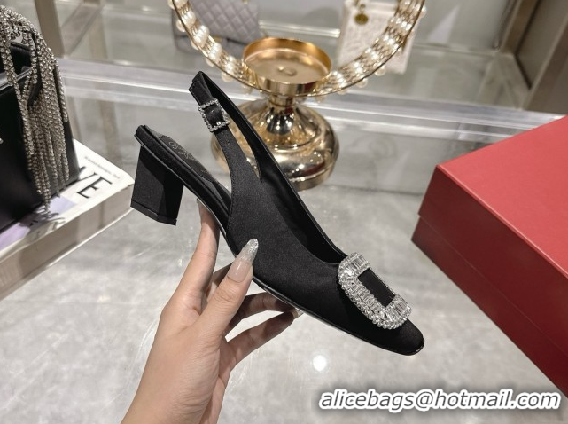 Good Quality Roger Vivier Belle Vivier Slingbacks Pump 4.5cm in Satin and Strass Buckle Black RV121201 1212003 2026