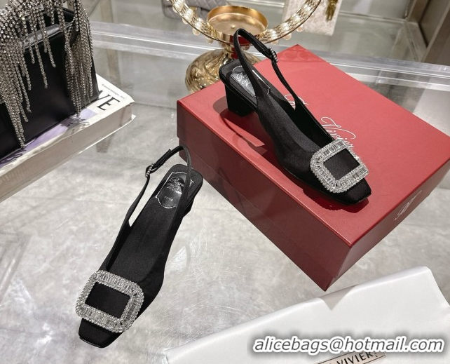 Good Quality Roger Vivier Belle Vivier Slingbacks Pump 4.5cm in Satin and Strass Buckle Black RV121201 1212003 2026