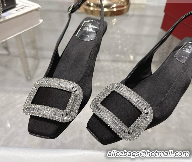 Good Quality Roger Vivier Belle Vivier Slingbacks Pump 4.5cm in Satin and Strass Buckle Black RV121201 1212003 2026