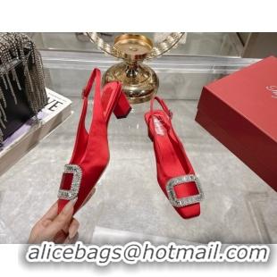 Best Price Roger Vivier Belle Vivier Slingbacks Pump 4.5cm in Satin and Strass Buckle Red RV121201 1212004 2026