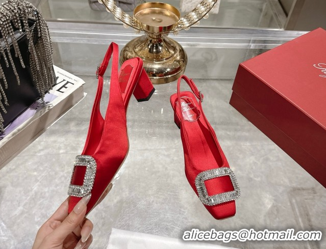 Best Price Roger Vivier Belle Vivier Slingbacks Pump 4.5cm in Satin and Strass Buckle Red RV121201 1212004 2026