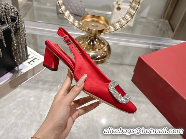 Best Price Roger Vivier Belle Vivier Slingbacks Pump 4.5cm in Satin and Strass Buckle Red RV121201 1212004 2026