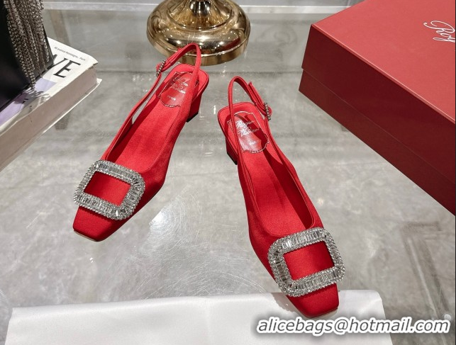 Best Price Roger Vivier Belle Vivier Slingbacks Pump 4.5cm in Satin and Strass Buckle Red RV121201 1212004 2026