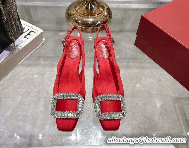 Best Price Roger Vivier Belle Vivier Slingbacks Pump 4.5cm in Satin and Strass Buckle Red RV121201 1212004 2026