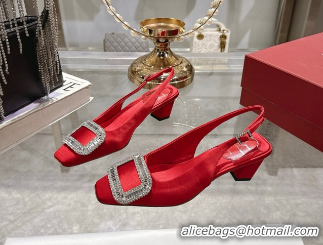 Best Price Roger Vivier Belle Vivier Slingbacks Pump 4.5cm in Satin and Strass Buckle Red RV121201 1212004 2026