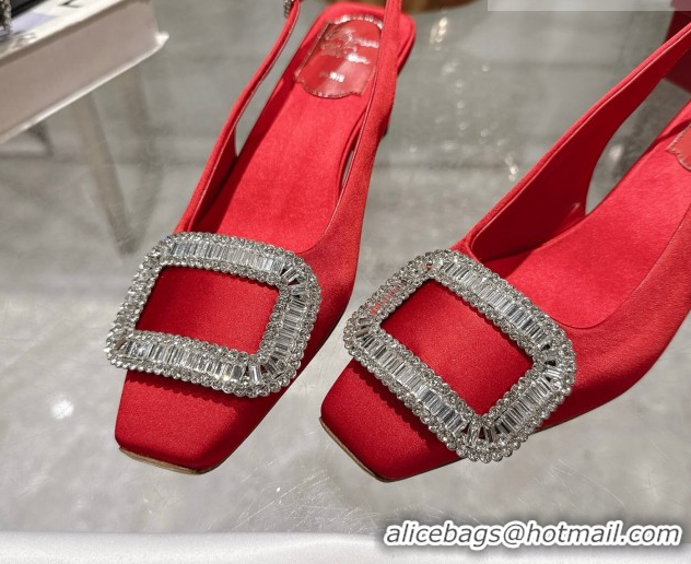 Best Price Roger Vivier Belle Vivier Slingbacks Pump 4.5cm in Satin and Strass Buckle Red RV121201 1212004 2026