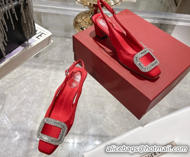 Best Price Roger Vivier Belle Vivier Slingbacks Pump 4.5cm in Satin and Strass Buckle Red RV121201 1212004 2026