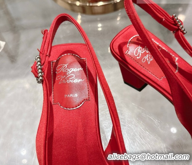 Best Price Roger Vivier Belle Vivier Slingbacks Pump 4.5cm in Satin and Strass Buckle Red RV121201 1212004 2026
