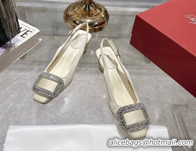 Purchase Roger Vivier Belle Vivier Slingbacks Pump 4.5cm in Satin and Strass Buckle White RV121201 1212005 2026