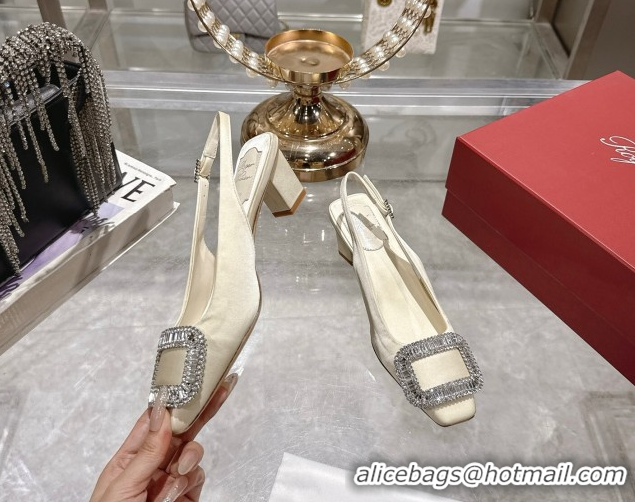 Purchase Roger Vivier Belle Vivier Slingbacks Pump 4.5cm in Satin and Strass Buckle White RV121201 1212005 2026