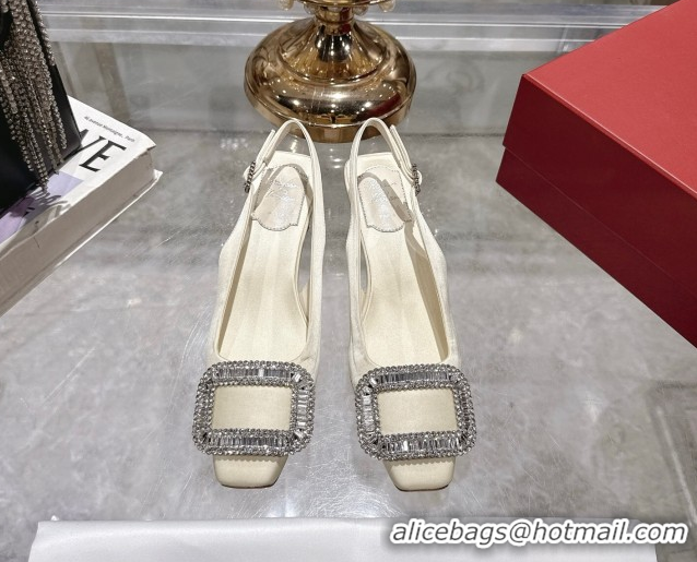 Purchase Roger Vivier Belle Vivier Slingbacks Pump 4.5cm in Satin and Strass Buckle White RV121201 1212005 2026